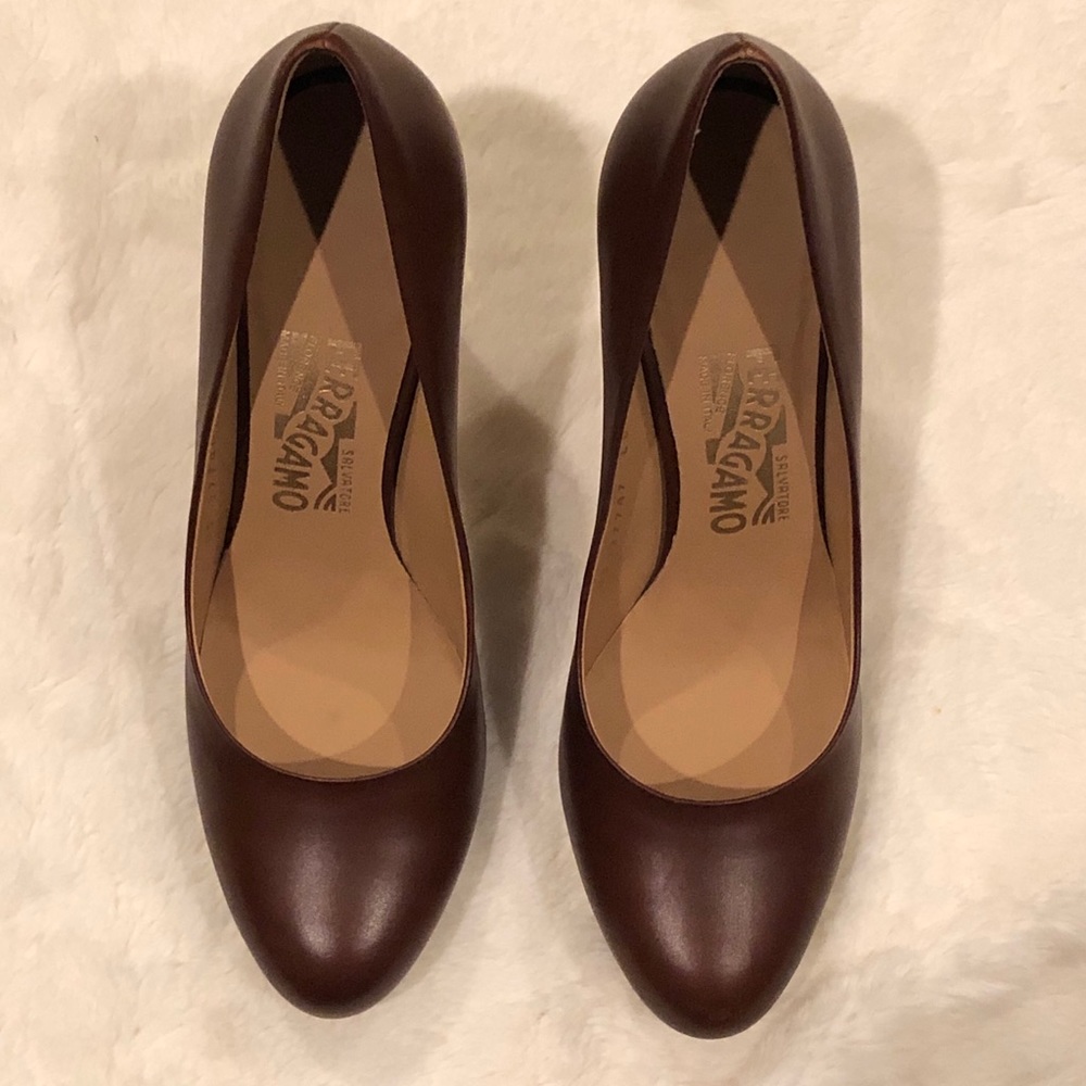 Ferragamo Tamino Heels with Gold Hardware on Heels